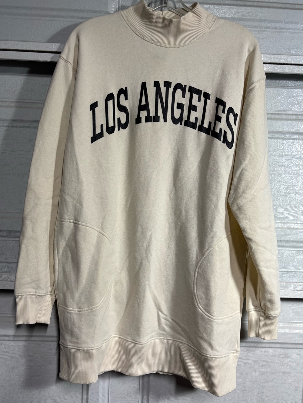American Eagle Outfitters Cream Turtleneck Sweater with Black 'Los Angeles' Logo